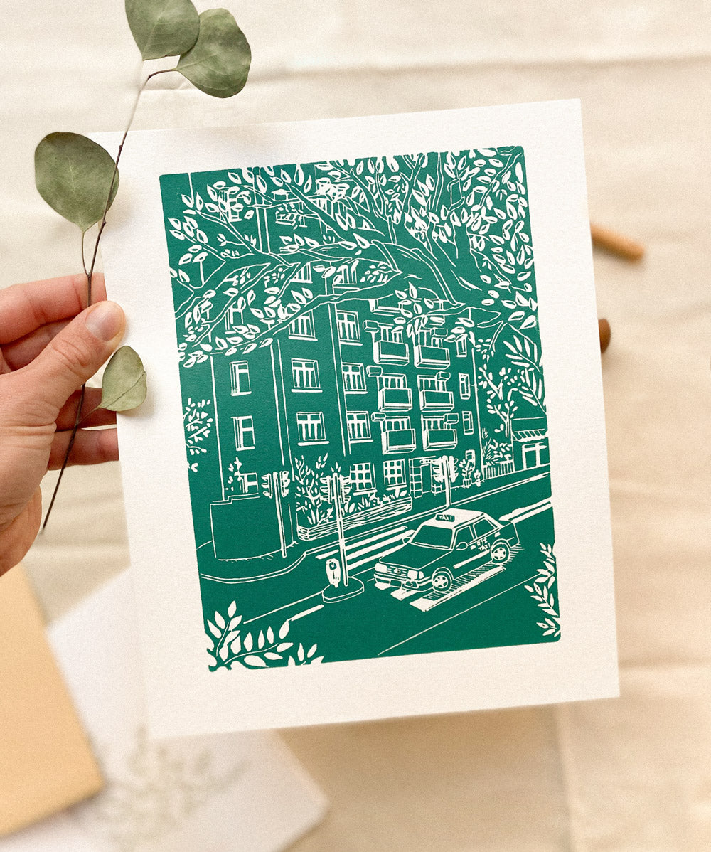 Bonham Road - Original Linoprint