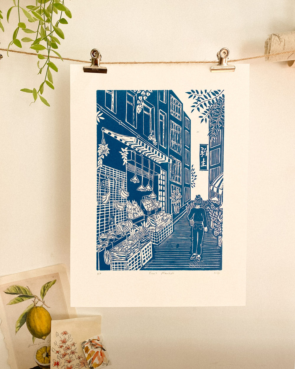 Fruit Market - Original Linoprint