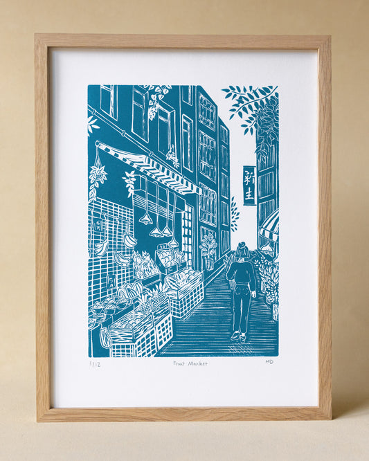 Fruit Market - Original Linoprint