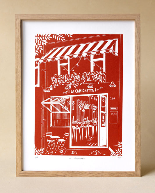 La Camionetta - Original Linoprint