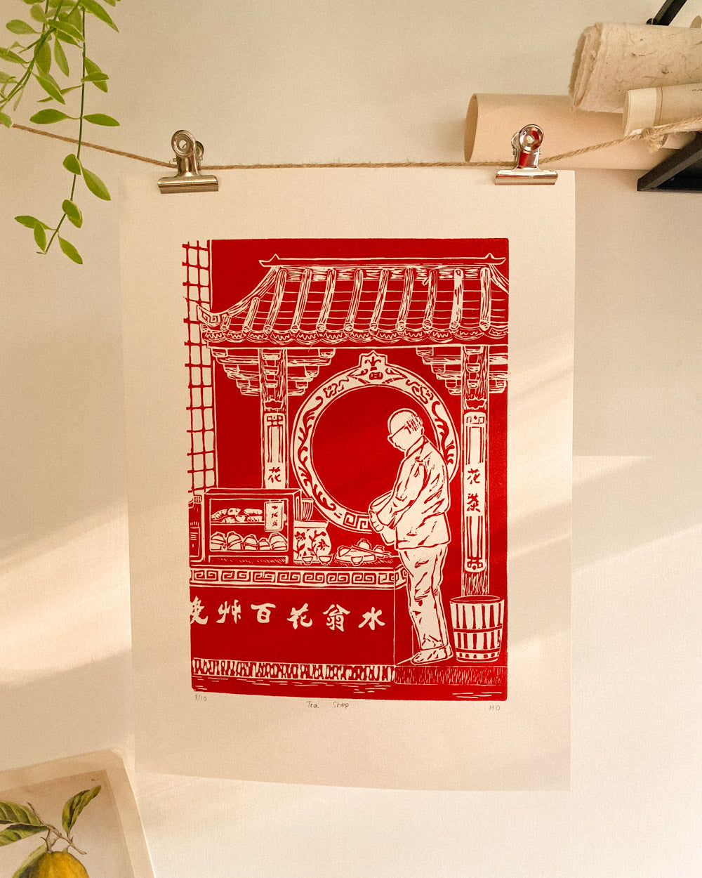 Tea Shop - Original Linoprint