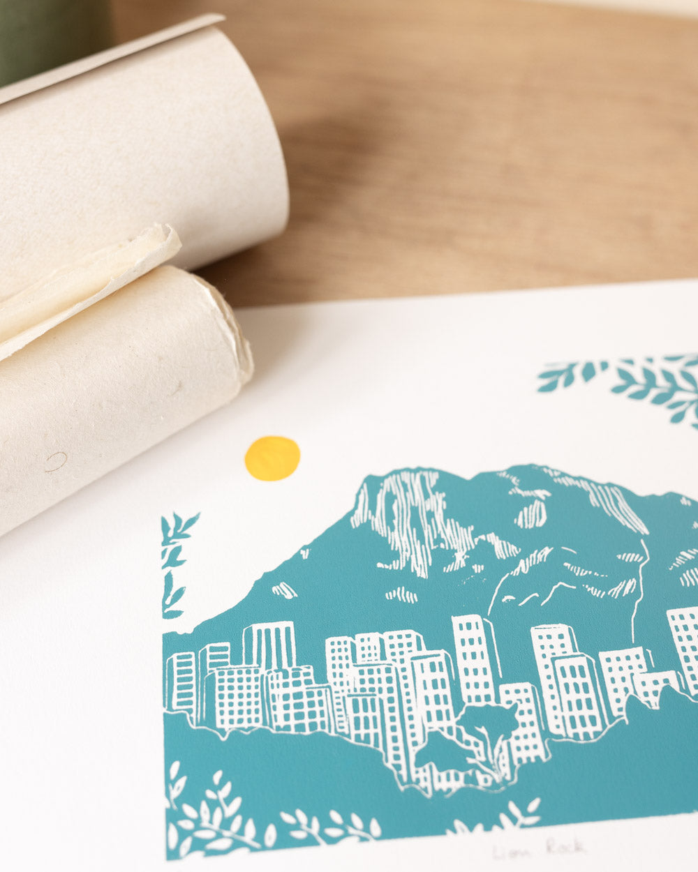 Lion Rock - Original Linoprint