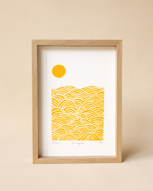 Les vagues - Original Linoprint