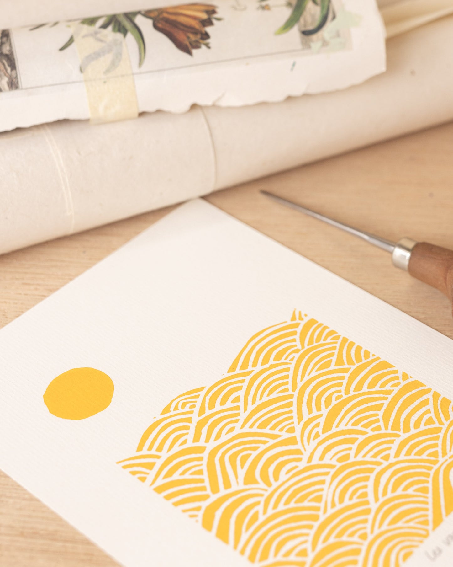 Les vagues - Original Linoprint