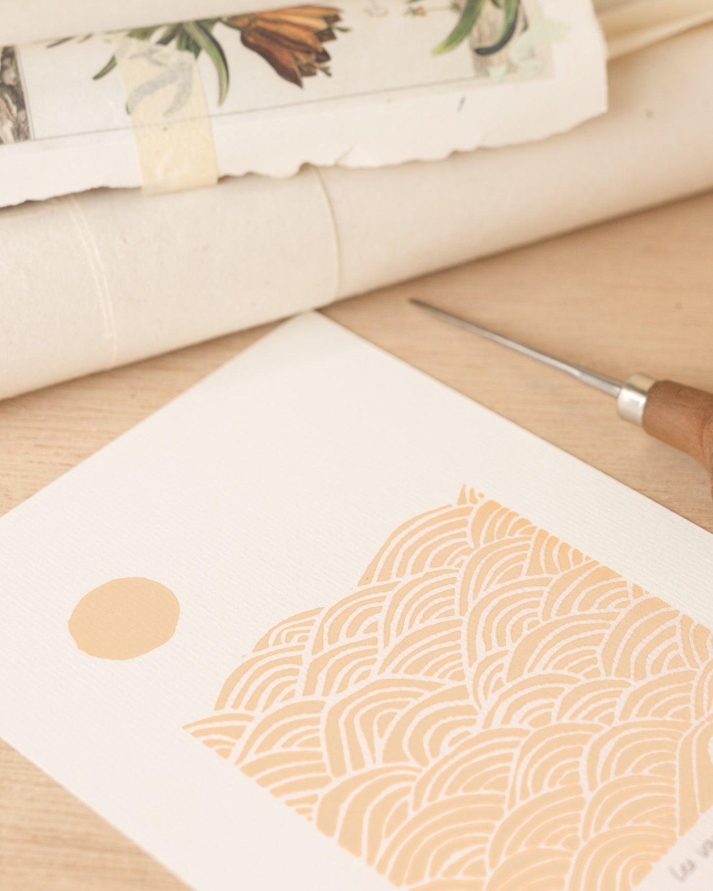 Les vagues - Original Linoprint