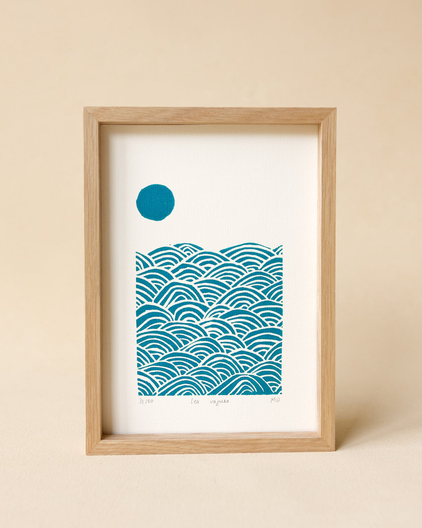 Les vagues - Original Linoprint