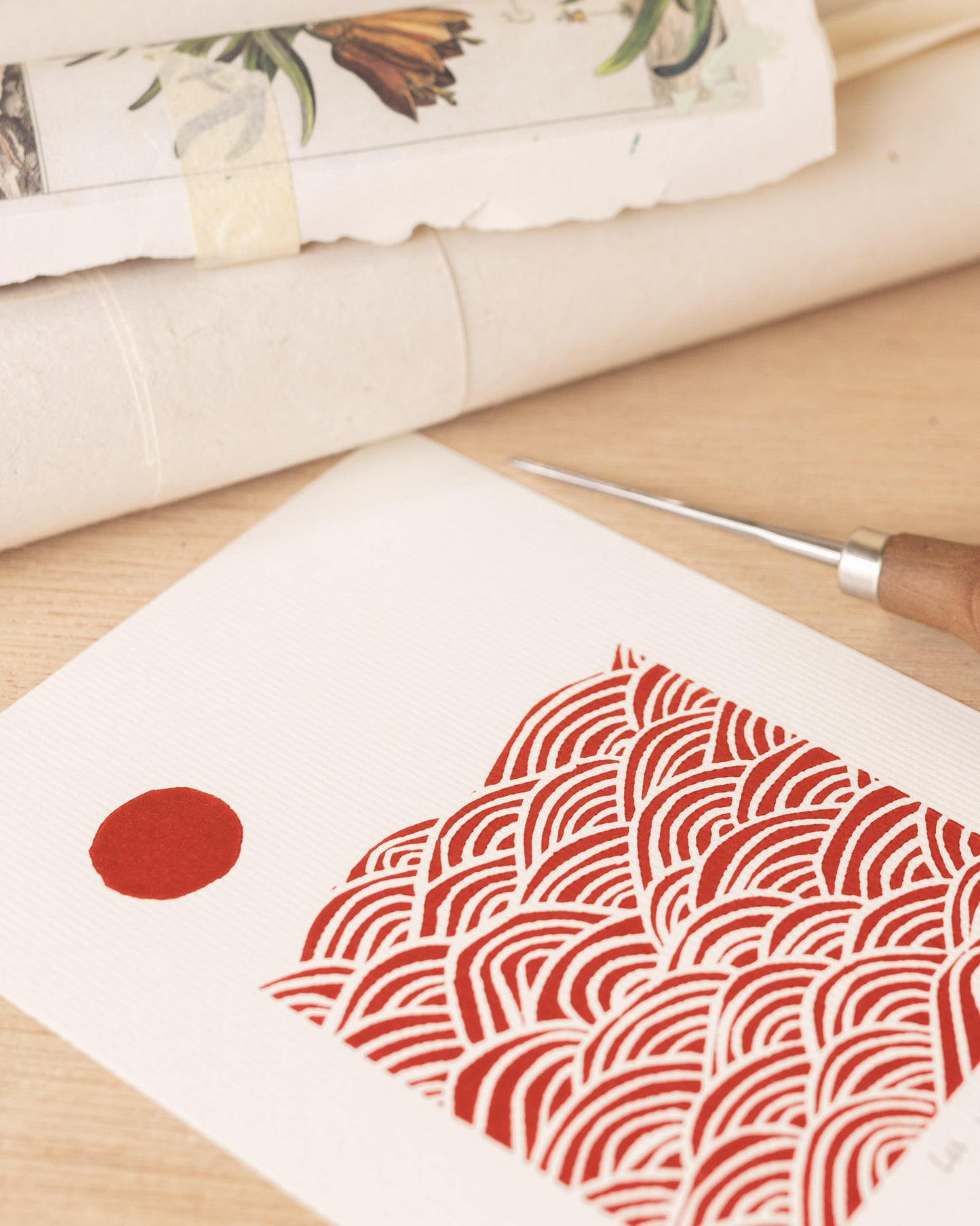 Les vagues - Original Linoprint