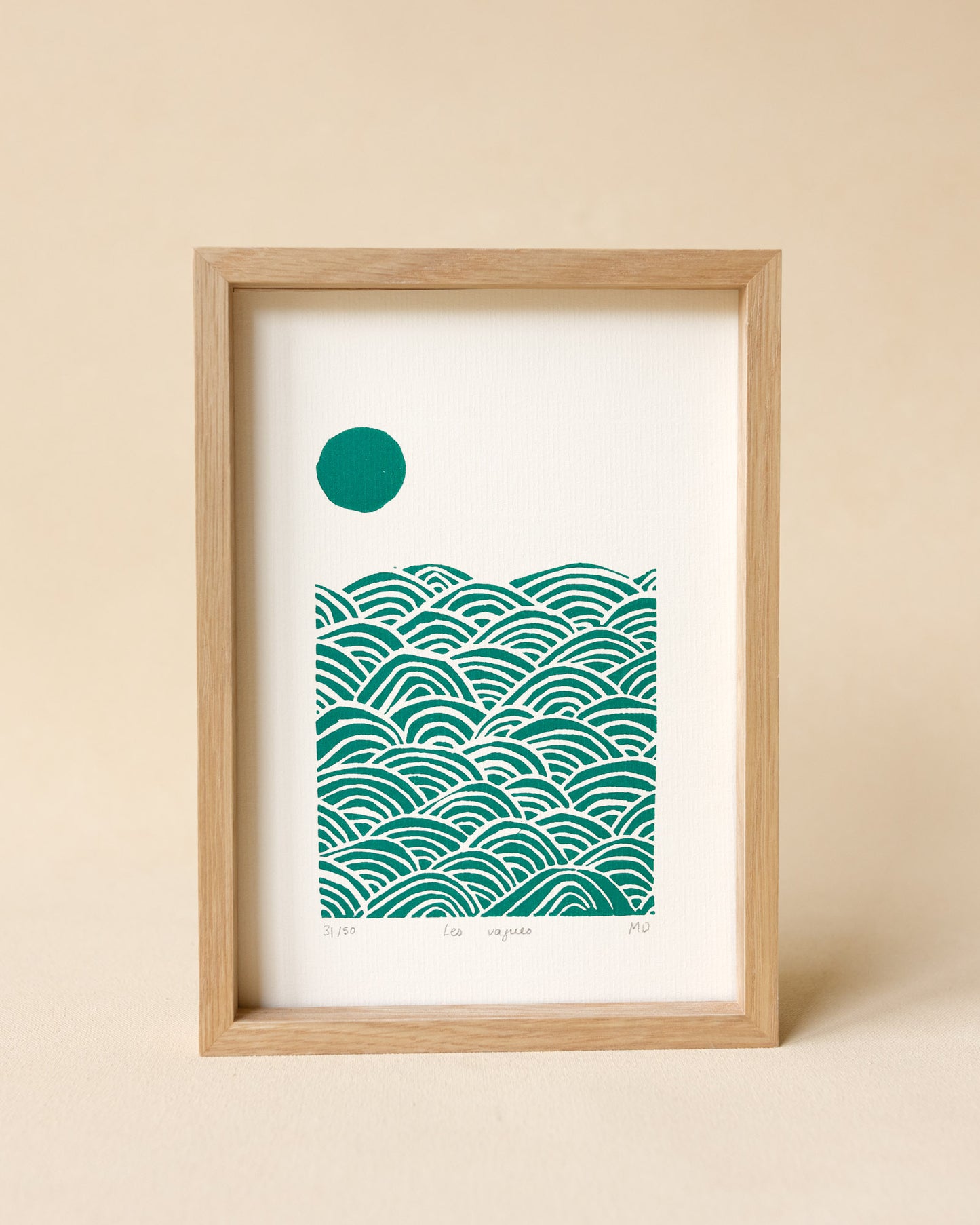 Les vagues - Original Linoprint