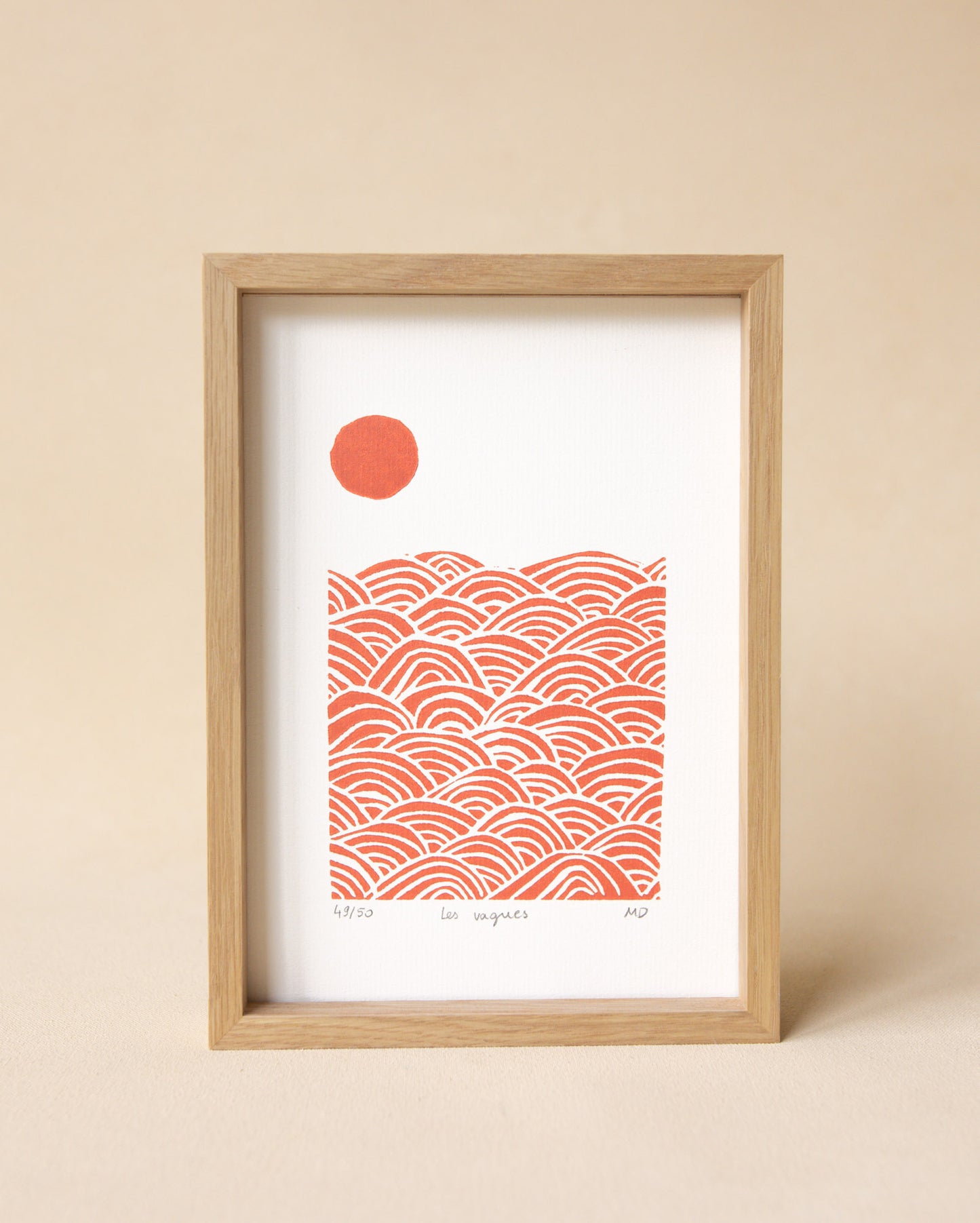 Les vagues - Original Linoprint