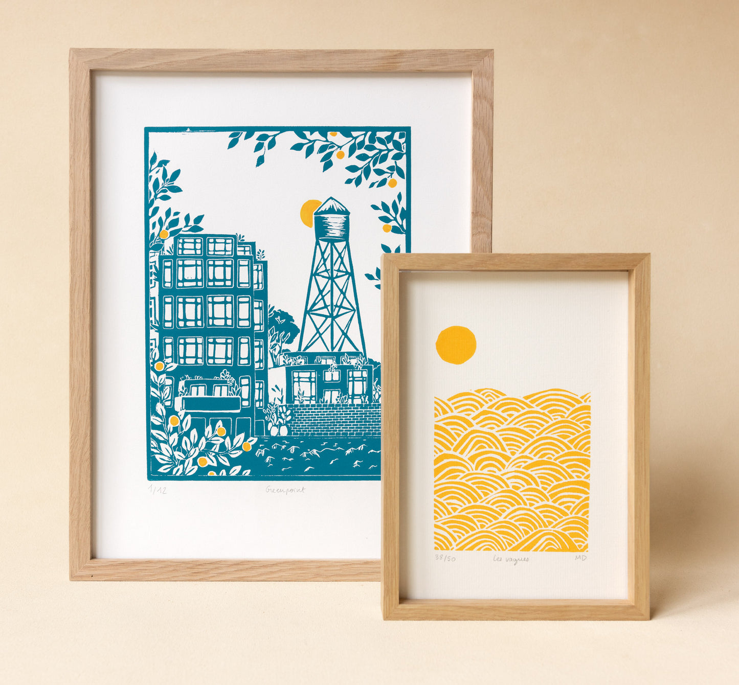 Les vagues - Original Linoprint