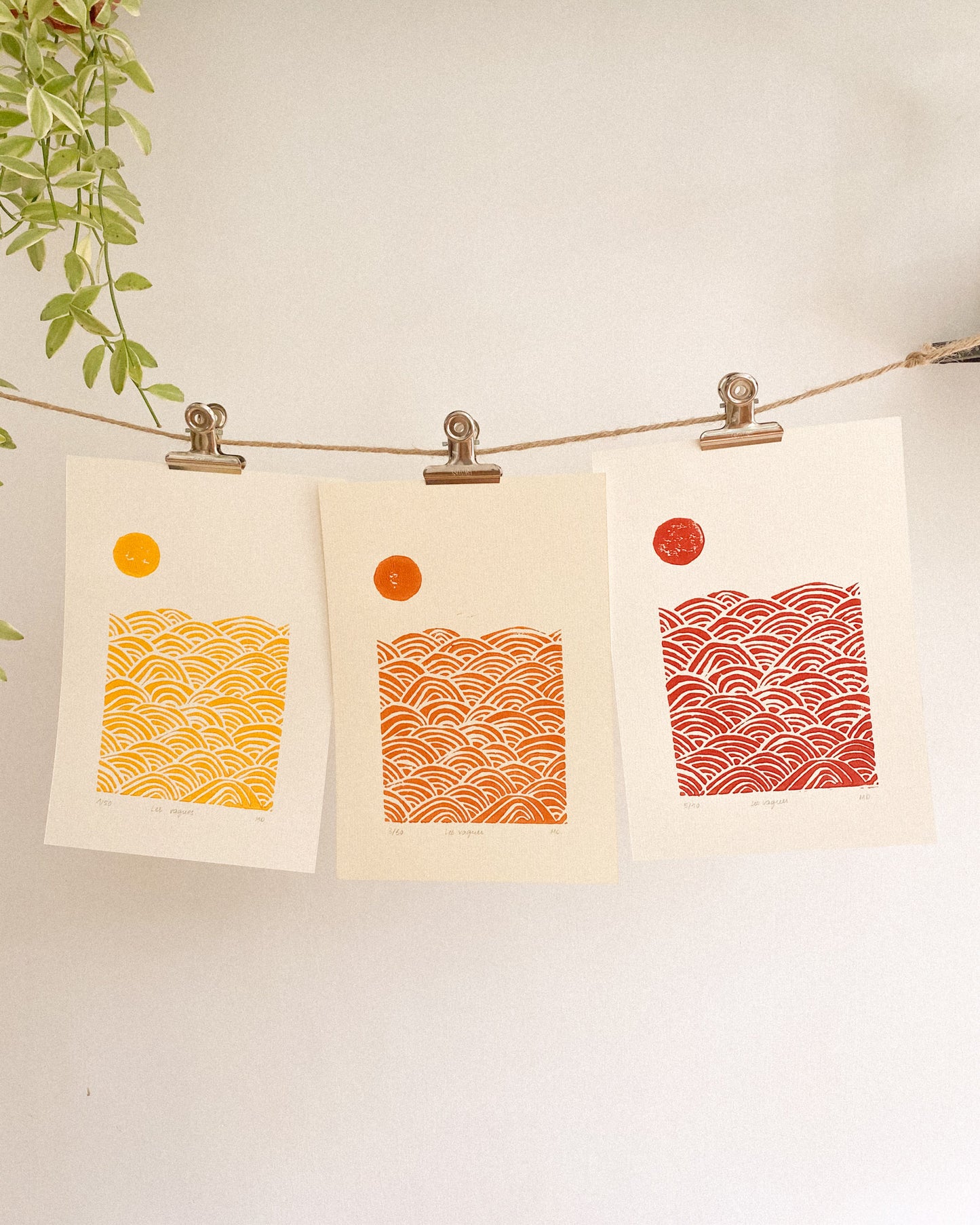 Les vagues - Original Linoprint