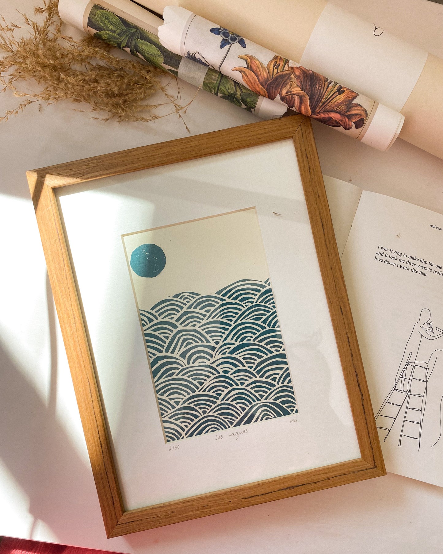 Les vagues - Original Linoprint