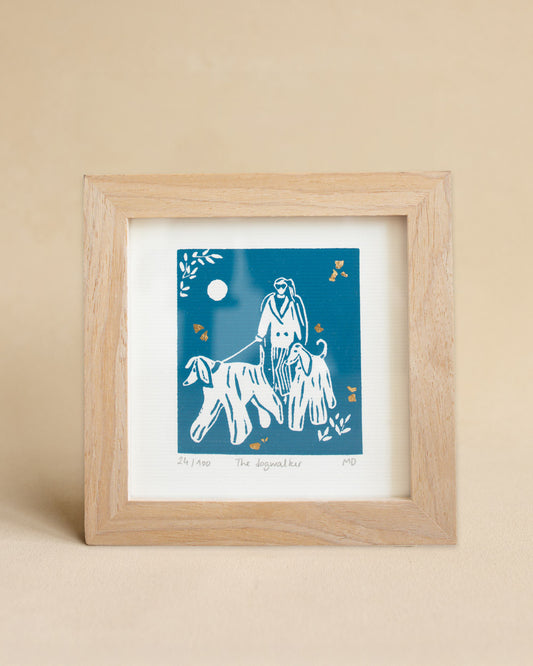 The dogwalker - Original Linoprint