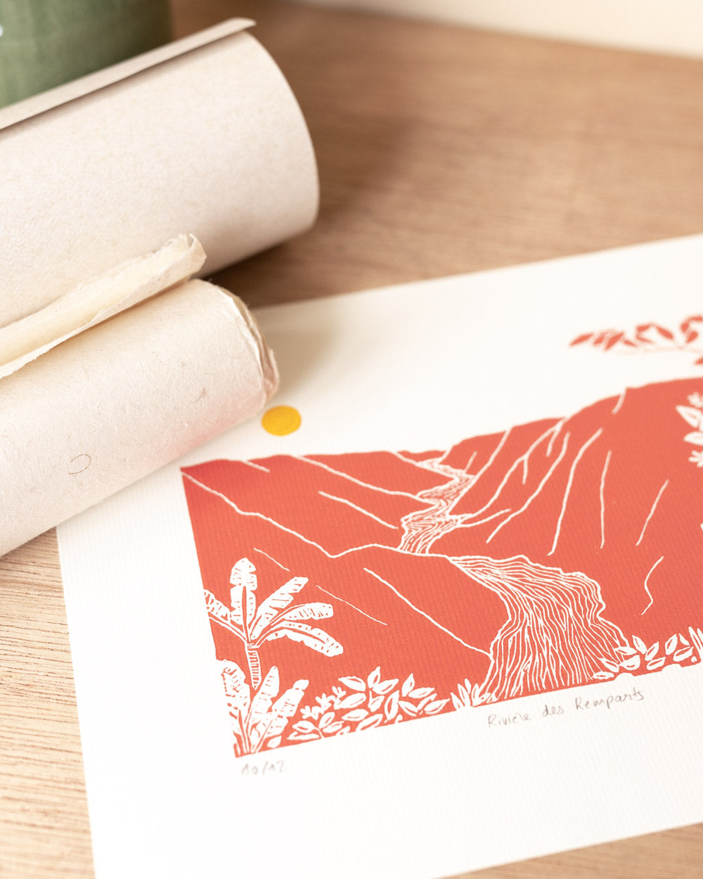 Rivière des Remparts - Original Linoprint