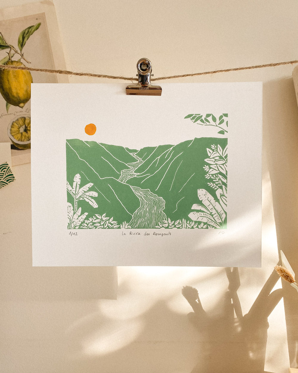 Rivière des Remparts - Original Linoprint