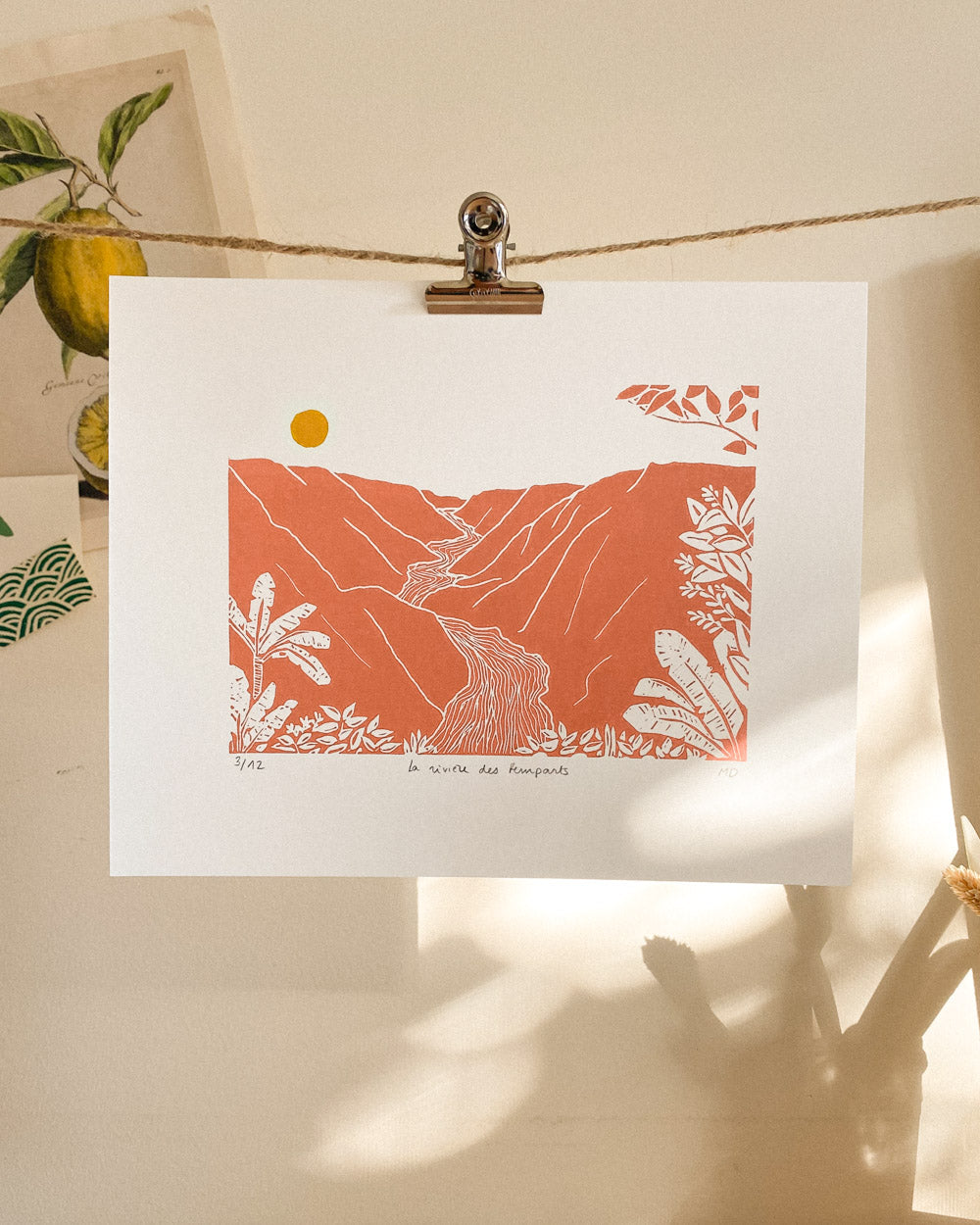 Rivière des Remparts - Original Linoprint