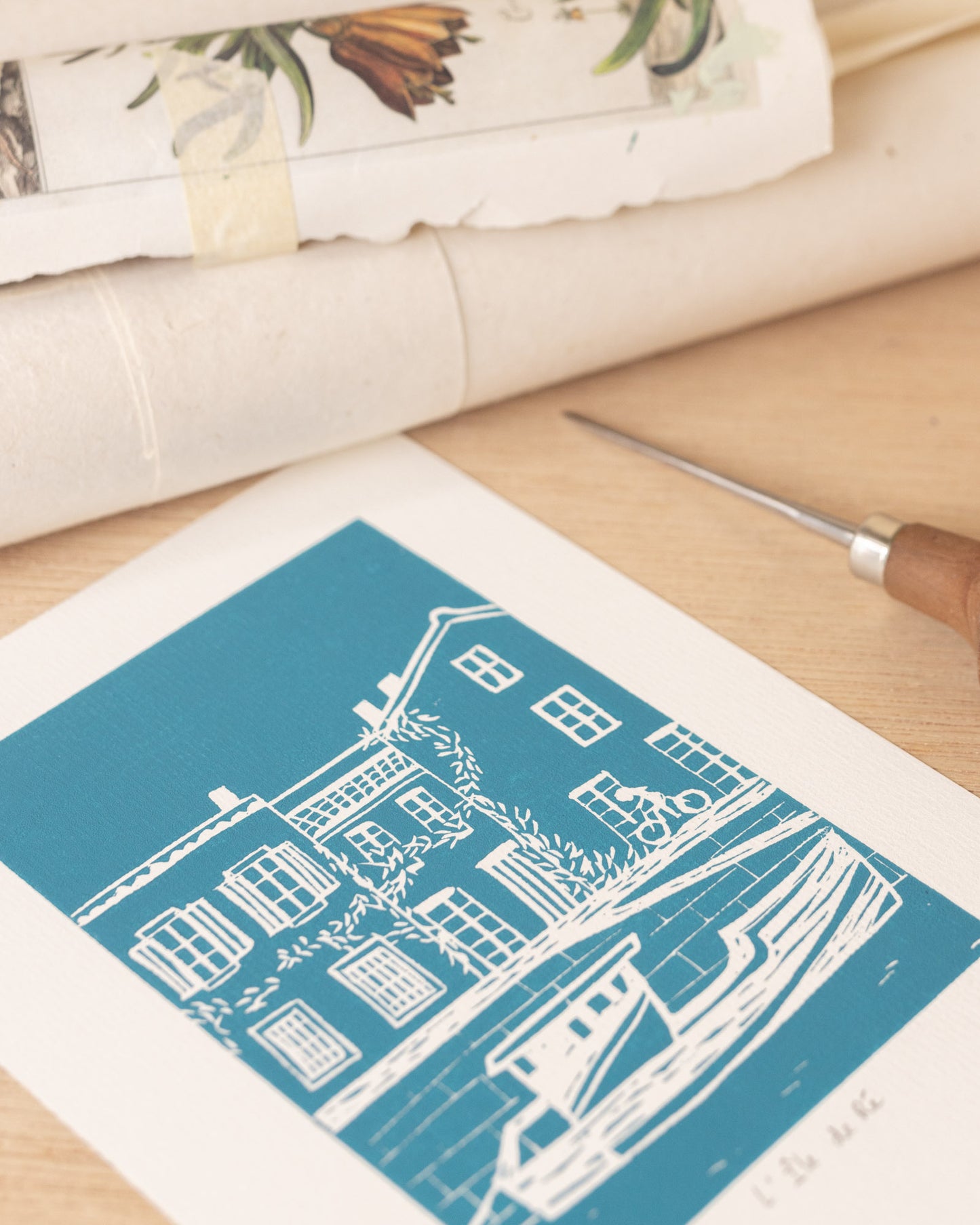 L'Île de Ré - Original Linoprint