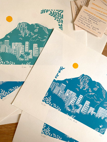 Lion Rock - Original Linoprint