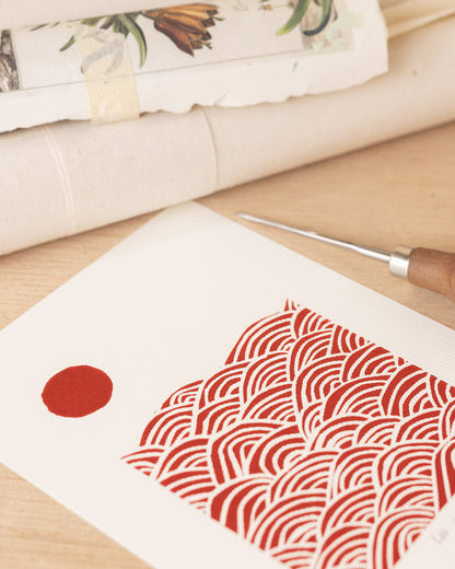 Les vagues - Original Linoprint