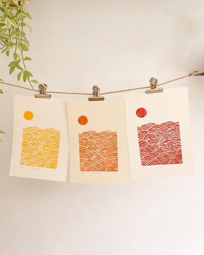 Les vagues - Original Linoprint