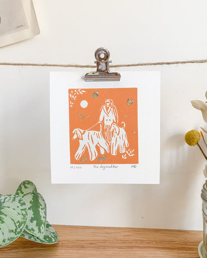 The dogwalker - Original Linoprint