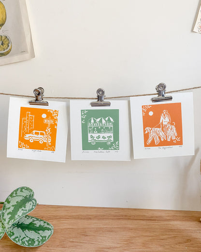 The dogwalker - Original Linoprint