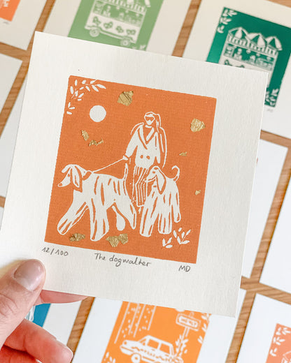 The dogwalker - Original Linoprint