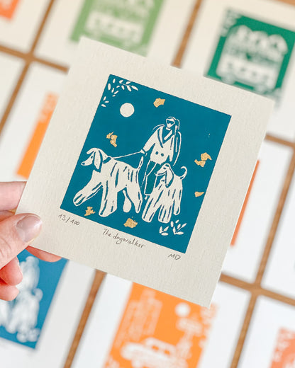 The dogwalker - Original Linoprint