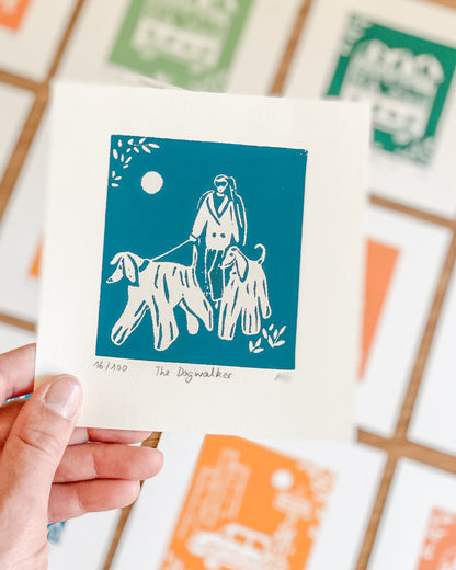 The dogwalker - Original Linoprint