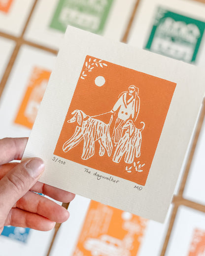 The dogwalker - Original Linoprint