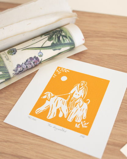 The dogwalker - Original Linoprint