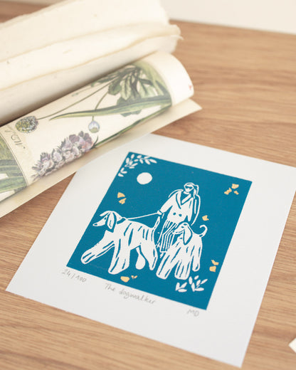 The dogwalker - Original Linoprint