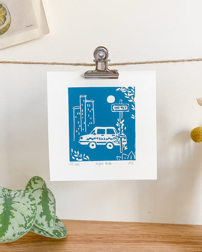 Night Ride - Original Linoprint