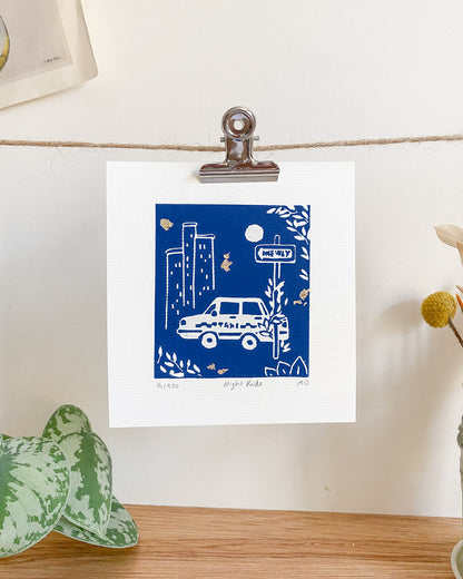 Night Ride - Original Linoprint