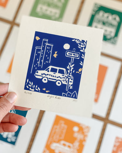 Night Ride - Original Linoprint