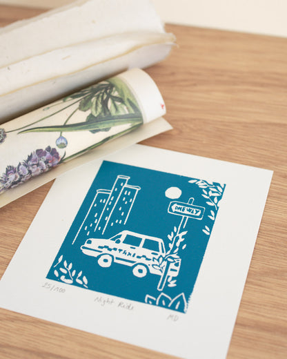 Night Ride - Original Linoprint