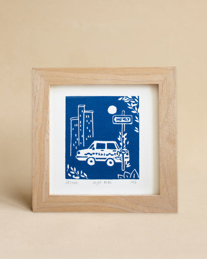 Night Ride - Original Linoprint