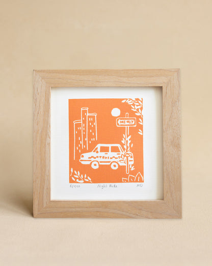 Night Ride - Original Linoprint