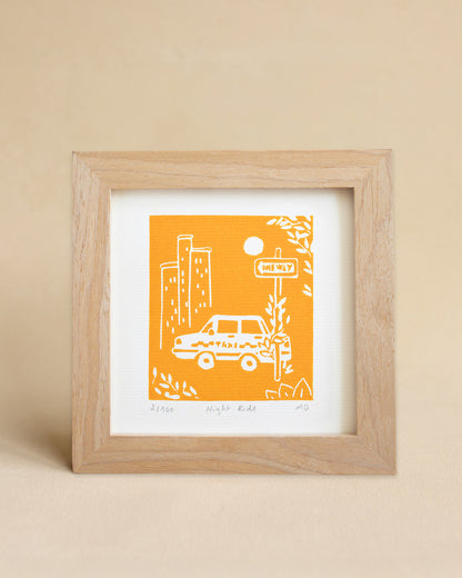 Night Ride - Original Linoprint